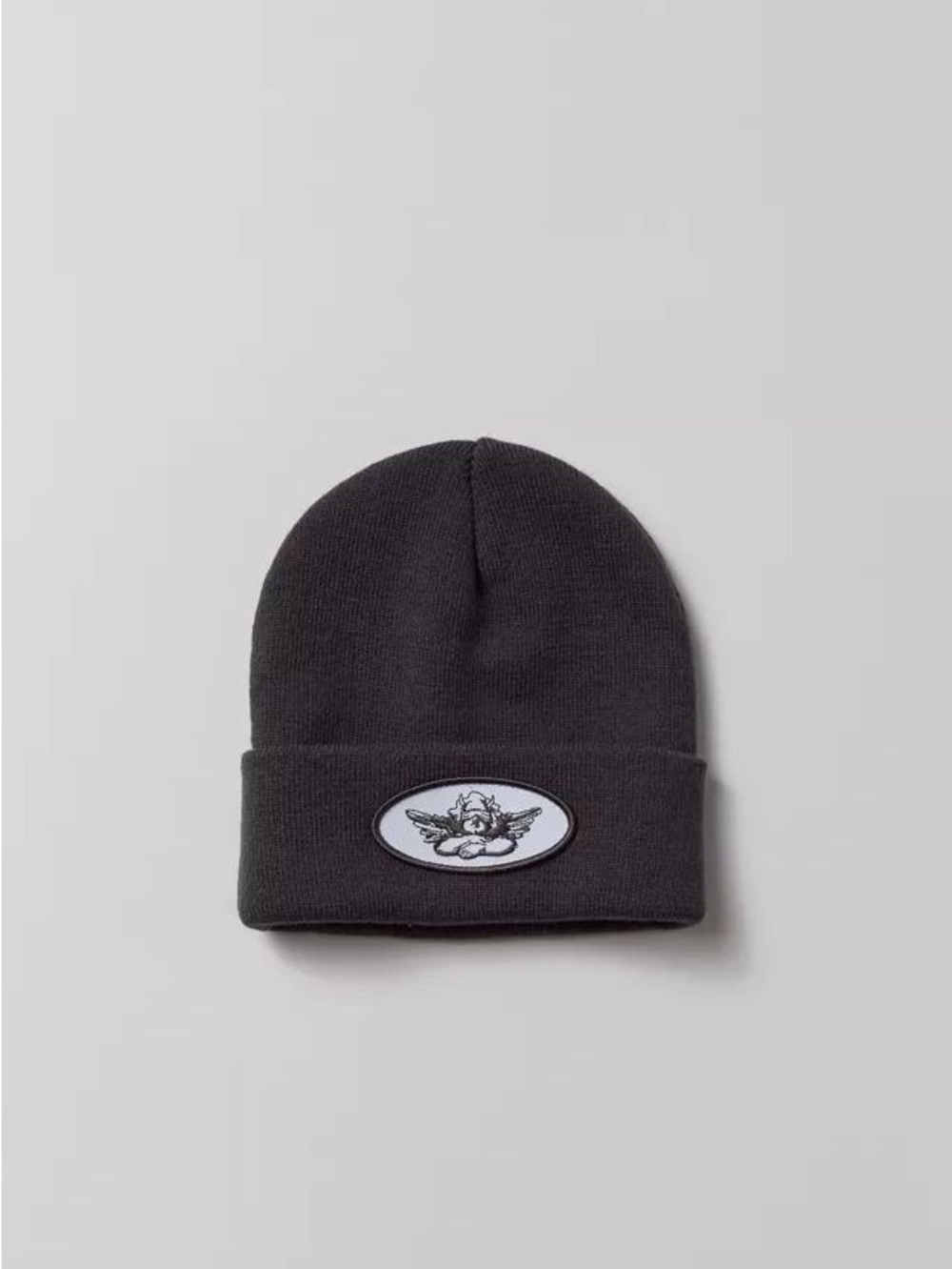 NWT Boys Lie Logo Patch Foldover Ribbed Beanie Hat in Charcoal Dark Grey O/S